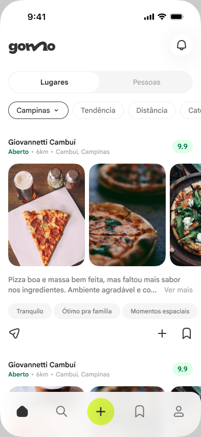Tela do Gomo — feed de restaurantes